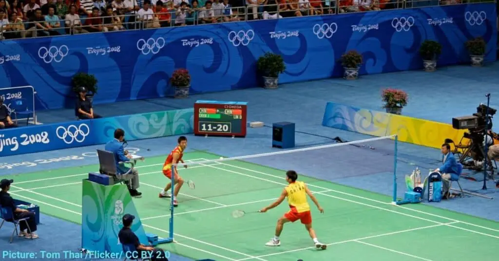 Players are involved in a match following the rules in badminton