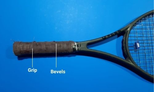 Grip and bevels of a tennis racket