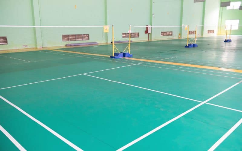 An indoor badminton court