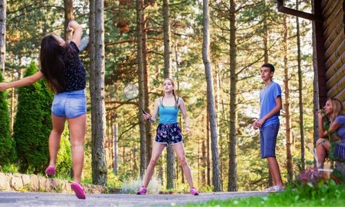 Badminton is enjoyed outdoor